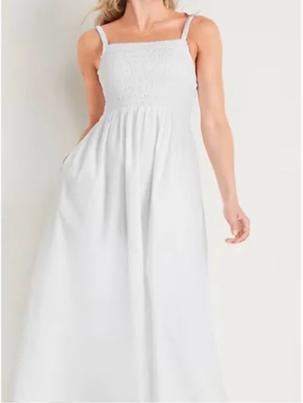 Old Navy White Smocked Sundress with Spaghetti Straps and pockets!